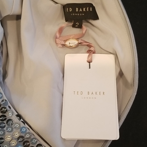 💕TED BAKER LONDON💕 Ophilla Long Sleeve Sequin Mini Dress Gunmetal 6 NWT - Picture 16 of 16